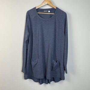 Logo Lounge Women's Gray Blue Long Sleeve Tunic Top Pockets Layered Hem Size XL